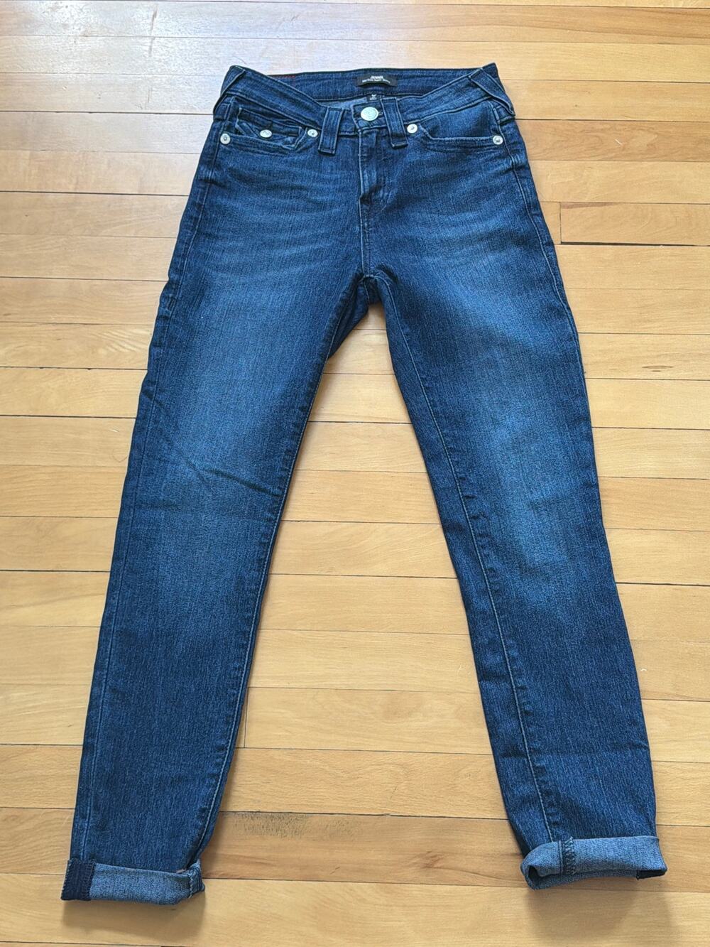 True Religion Size 25 Jennie Mid Rise Super Skinny Dark Wash Cuffed Jeans